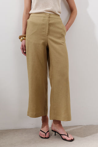 Wide-Leg Linen Trousers Curry