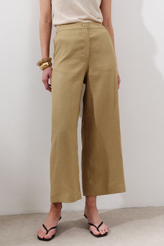 Wide-Leg Linen Trousers Curry