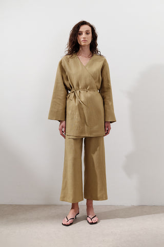 Wide-Leg Linen Trousers Curry