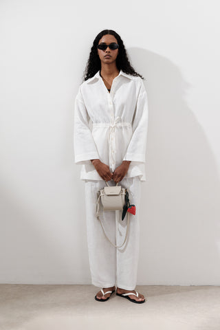 Keten Bel Bağlamalı Tunik Ekru