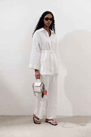 Linen Waist-Tie Tunic Ecru