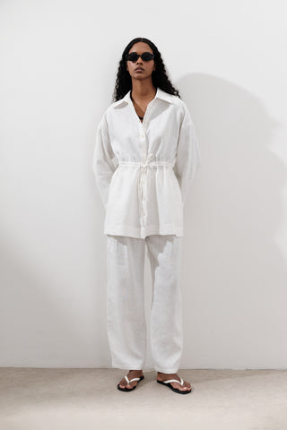Linen Waist-Tie Tunic Ecru