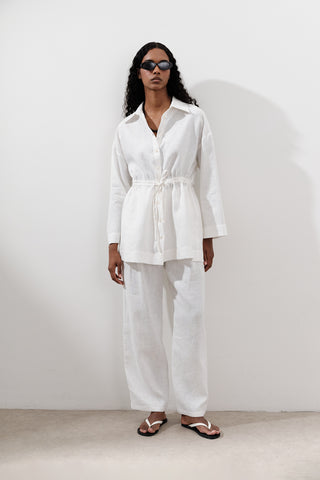 Linen Waist-Tie Tunic Ecru
