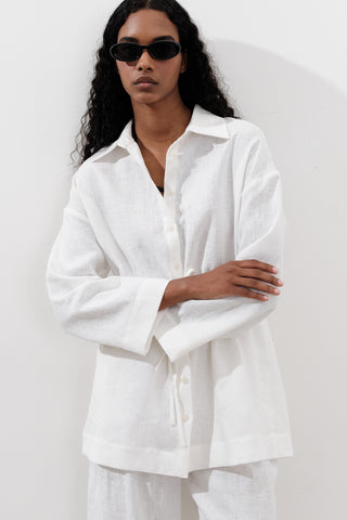 Linen Waist-Tie Tunic Ecru
