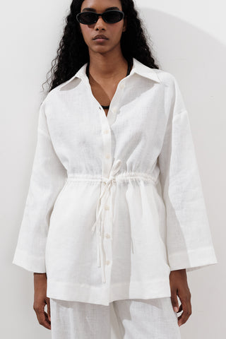 Linen Waist-Tie Tunic Ecru