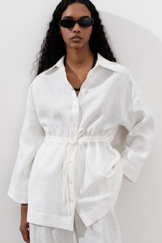 Linen Waist-Tie Tunic Ecru