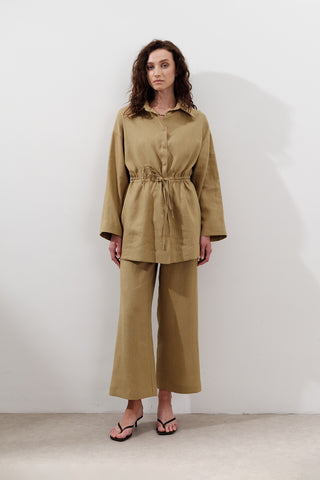 Linen Waist-Tie Tunic Curry