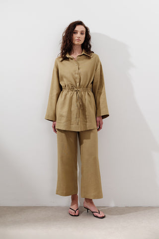 Linen Waist-Tie Tunic Curry