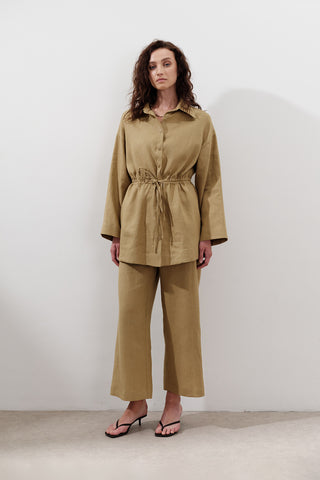 Linen Waist-Tie Tunic Curry