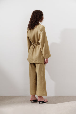 Linen Waist-Tie Tunic Curry