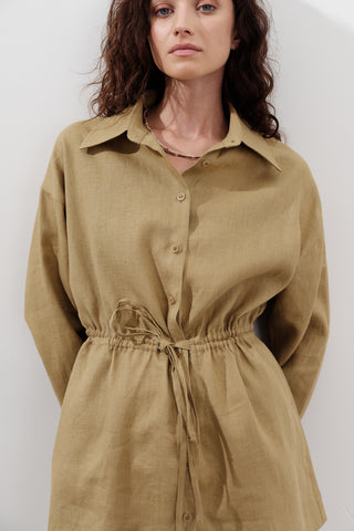 Linen Waist-Tie Tunic Curry