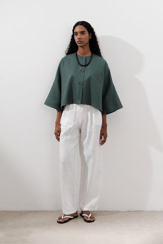 Short Linen Jacket With Wide Sleeves Teal Green