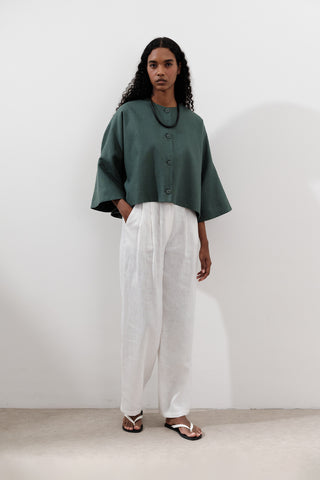 Short Linen Jacket With Wide Sleeves Teal Green