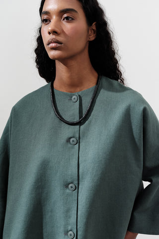 Short Linen Jacket With Wide Sleeves Teal Green