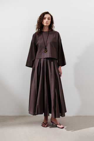 Panelled Cotton Maxi Skirt Brown