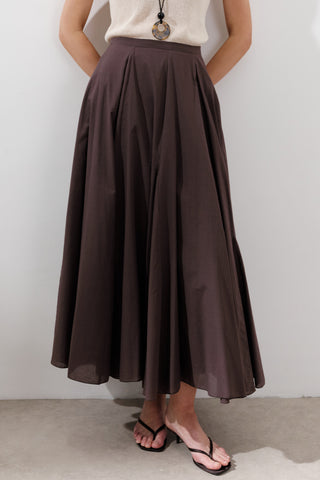 Panelled Cotton Maxi Skirt Brown
