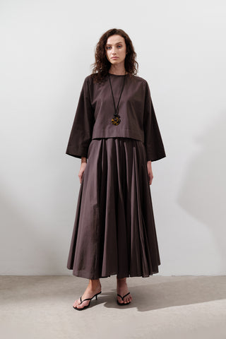 Panelled Cotton Maxi Skirt Brown
