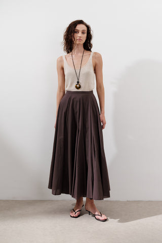 Panelled Cotton Maxi Skirt Brown