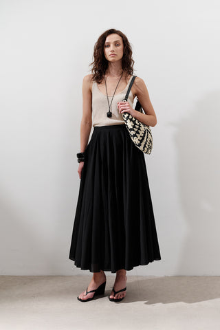 Panelled Cotton Maxi Skirt Black