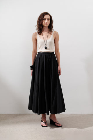 Panelled Cotton Maxi Skirt Black