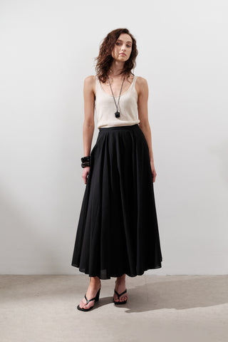 Panelled Cotton Maxi Skirt Black