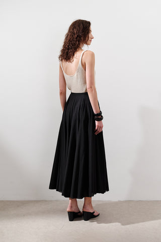 Panelled Cotton Maxi Skirt Black