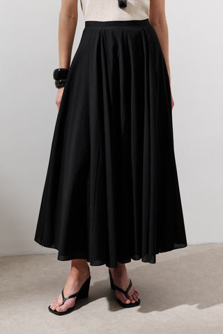 Panelli Pamuklu Uzun Etek Siyah