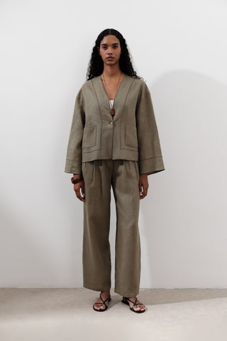 Single-Button Linen Blouse Khaki