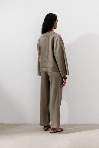 Single-Button Linen Blouse Khaki