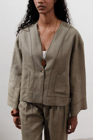 Single-Button Linen Blouse Khaki