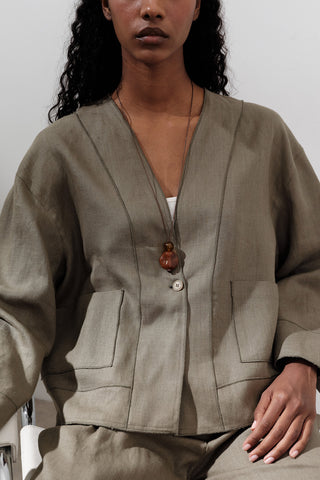 Single-Button Linen Blouse Khaki