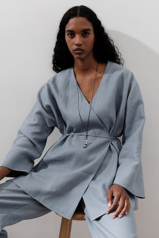 Linen Wrap Kimono Blue
