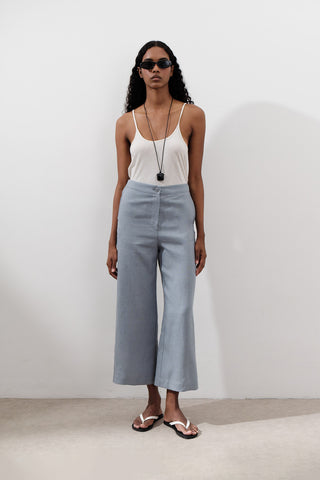Wide-Leg Linen Trousers Blue