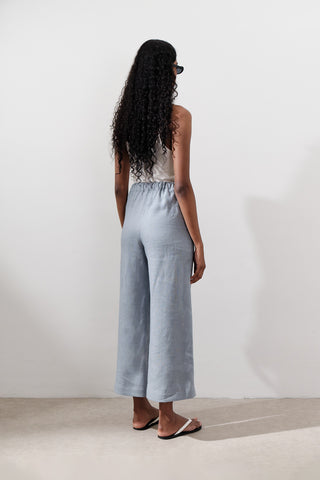 Wide-Leg Linen Trousers Blue