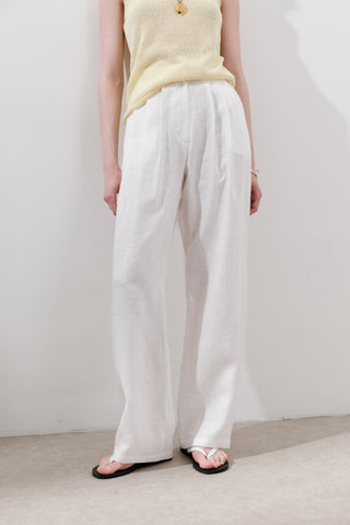 Pleated Wide-Leg Linen Trousers Ecru