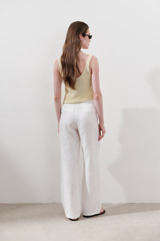 Pleated Wide-Leg Linen Trousers Ecru