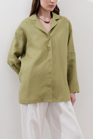 Linen Wide-Sleeve Shirt Apple Green
