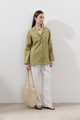 Linen Wide-Sleeve Shirt Apple Green