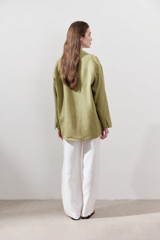 Linen Wide-Sleeve Shirt Apple Green