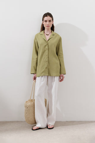 Linen Wide-Sleeve Shirt Apple Green