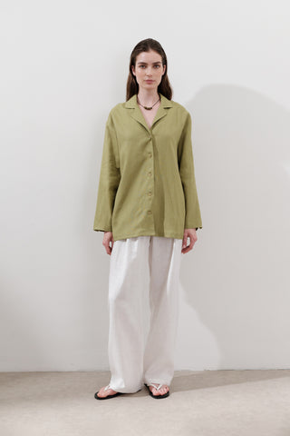Linen Wide-Sleeve Shirt Apple Green