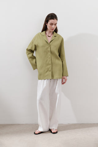 Linen Wide-Sleeve Shirt Apple Green