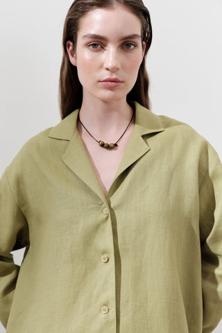 Linen Wide-Sleeve Shirt Apple Green