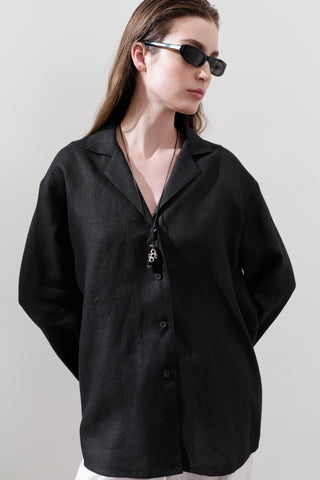 Linen Wide-Sleeve Shirt Black