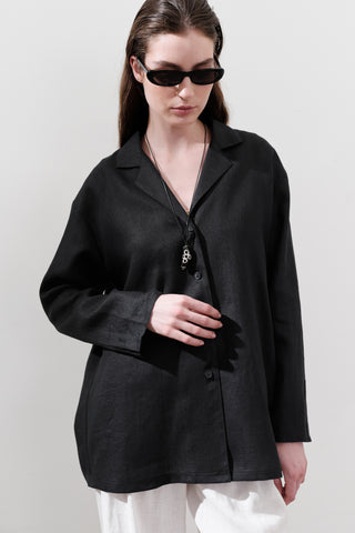 Linen Wide-Sleeve Shirt Black