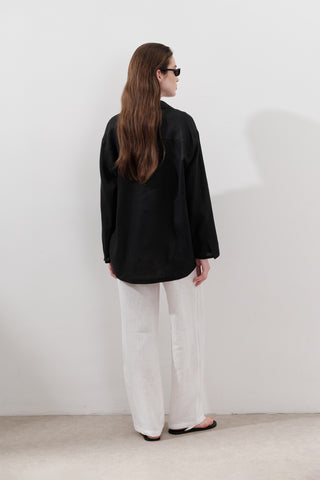 Linen Wide-Sleeve Shirt Black