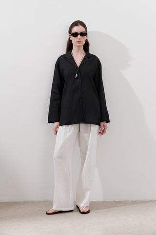 Linen Wide-Sleeve Shirt Black