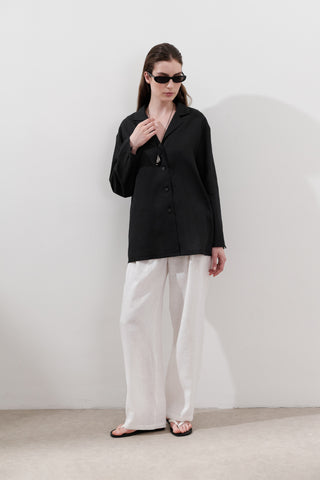 Linen Wide-Sleeve Shirt Black