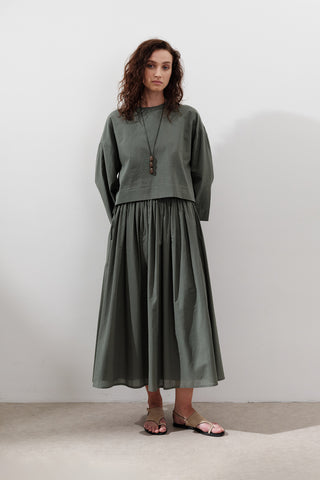 Cotton Crop Long Sleeve Top Pine Green