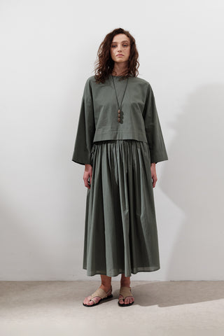 Cotton Crop Long Sleeve Top Pine Green